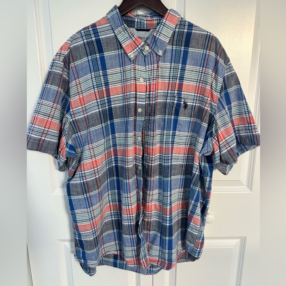 U.S. Polo Assn. Men's Blue and Red Plaid Shirt